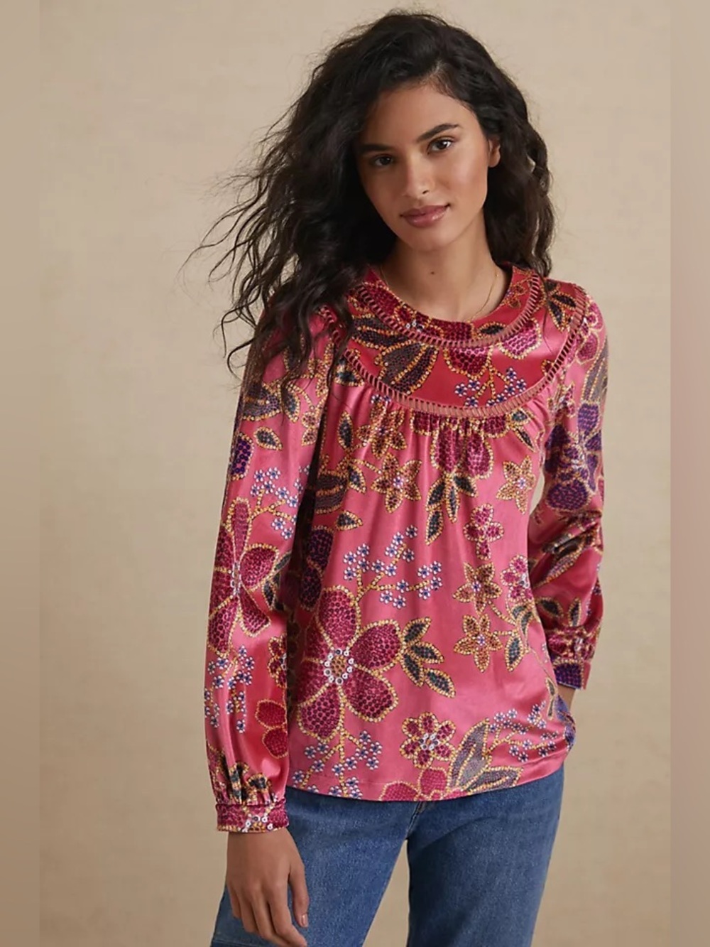 FARM RIO Larissa Pink Velvet Blouse XS